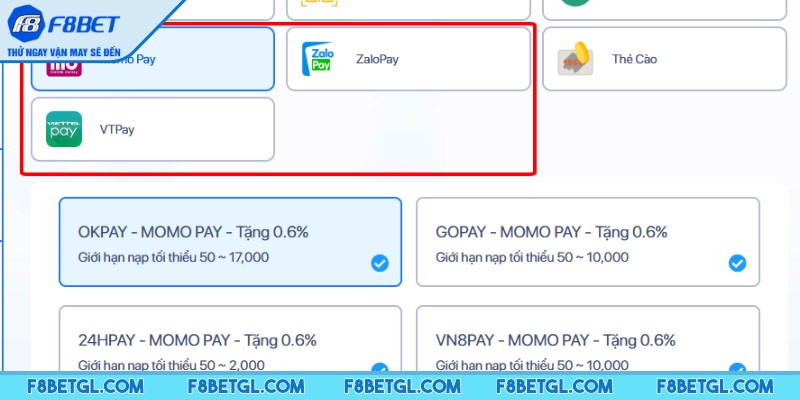 Nạp tiền qua ví điện tử